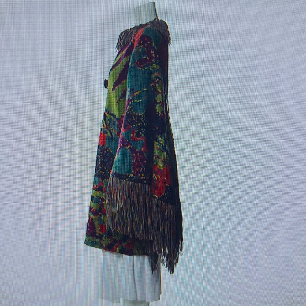 Missoni Vintage 80s 100% Wool Fringe Artsy Colorful Knit Jacket Poncho Women's M - Picture 15 of 16